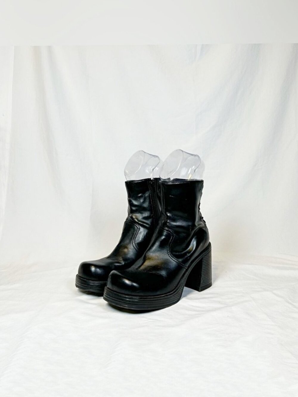 Vintage Fashion Bug Black Faux Leather Goth Punk Platform Booties Ankle Boots~8~